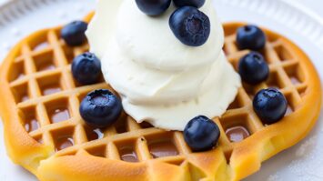Keto Sweet Plain Chaffles with mozzarella cheese and blueberries